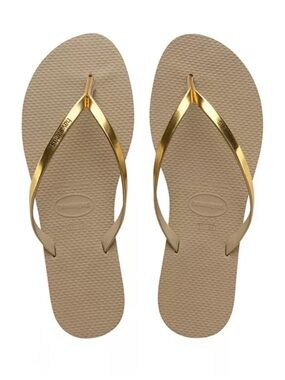 Havaianas Women’s Mettalic Gold Strap Beige Flip Flop Sandals Golden Sand Thong